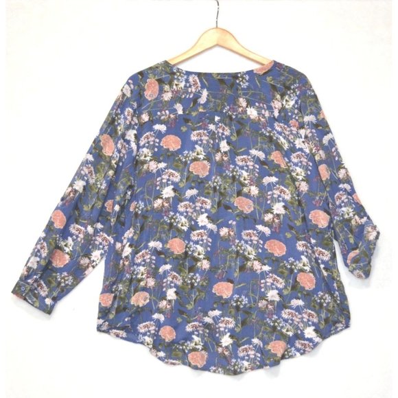 size 1x blouse/top Como Blu roll tab sleeves floral lightweight v-neck - Picture 3 of 11